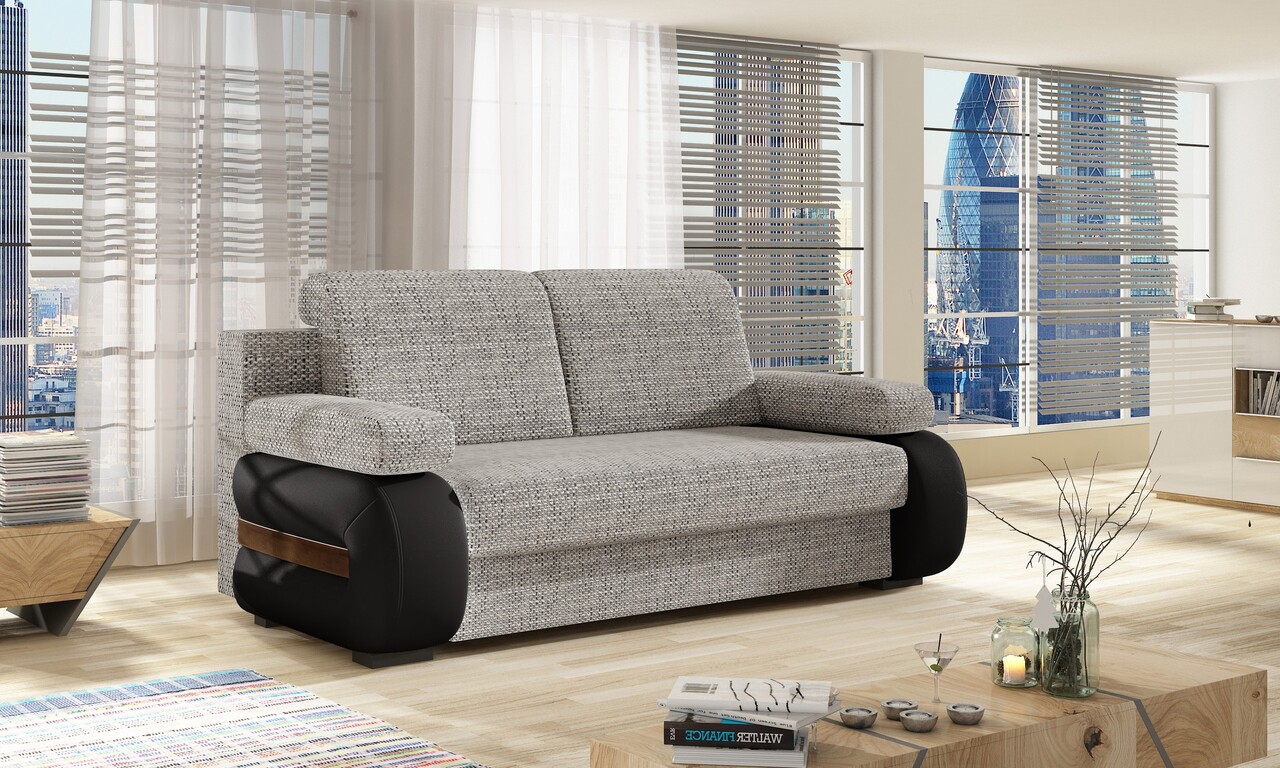 Canapea extensibila 3 locuri ELTAP, Laura, 202x79x84 cm, lemn/poliester, gri deschis/negru - imagine 4